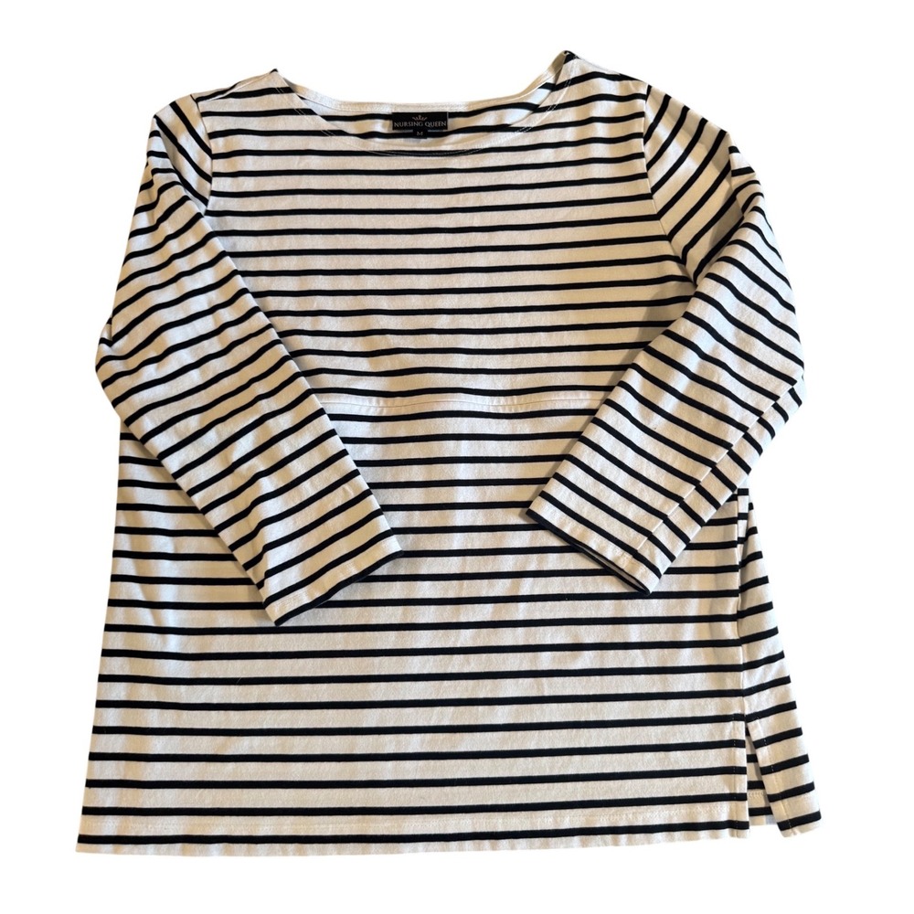 Nursing Queen‎ Striped Maternity Nursing Top Black White 3/4 Sleeve Size M